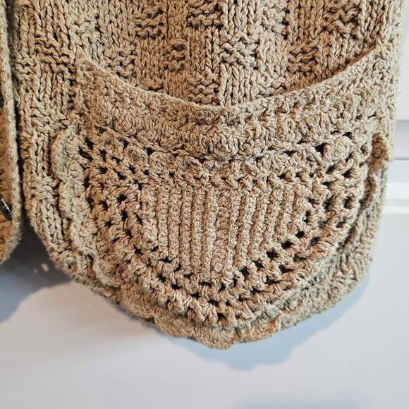 Vintage Cambridge Dry Goods Sweater Vest Women Lg Tan Floral 90s Crochet Cottage - Picture 3 of 9
